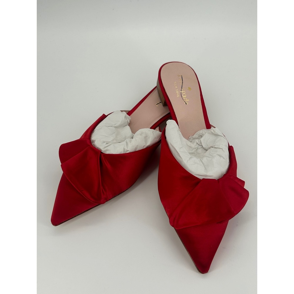 Kate Spade Faryn Red Satin‎ Bow Mules Size 7.5 New In Box